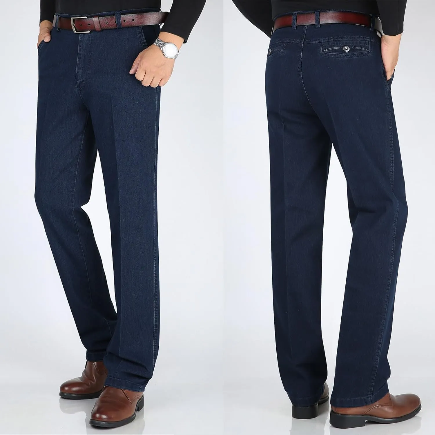 Men High Waist Straight Fit Jeans High Waist Straight Fit Stretch Denim 569 Loose Straight