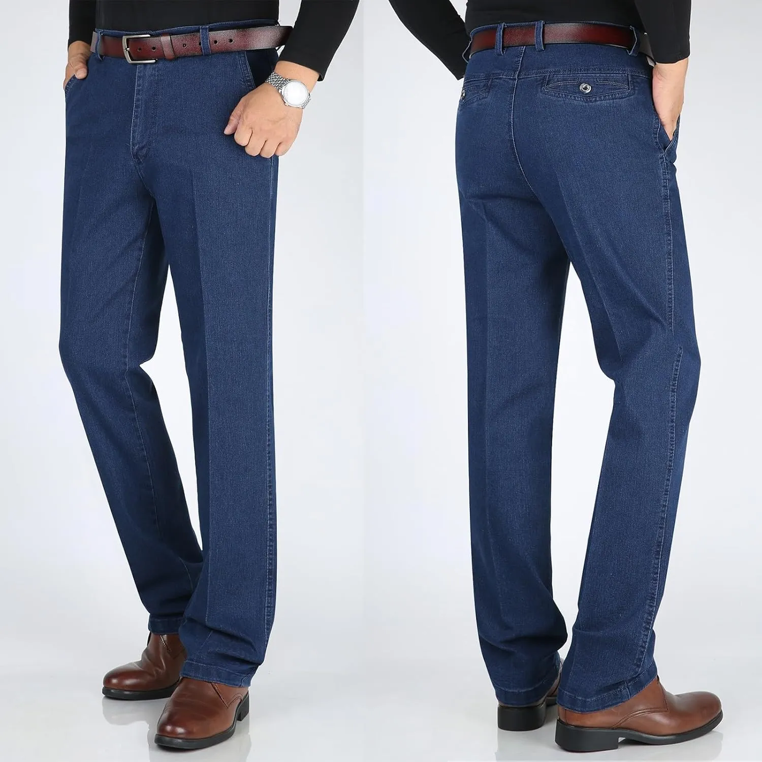 Men High Waist Straight Fit Jeans High Waist Straight Fit Stretch Denim 569 Loose Straight