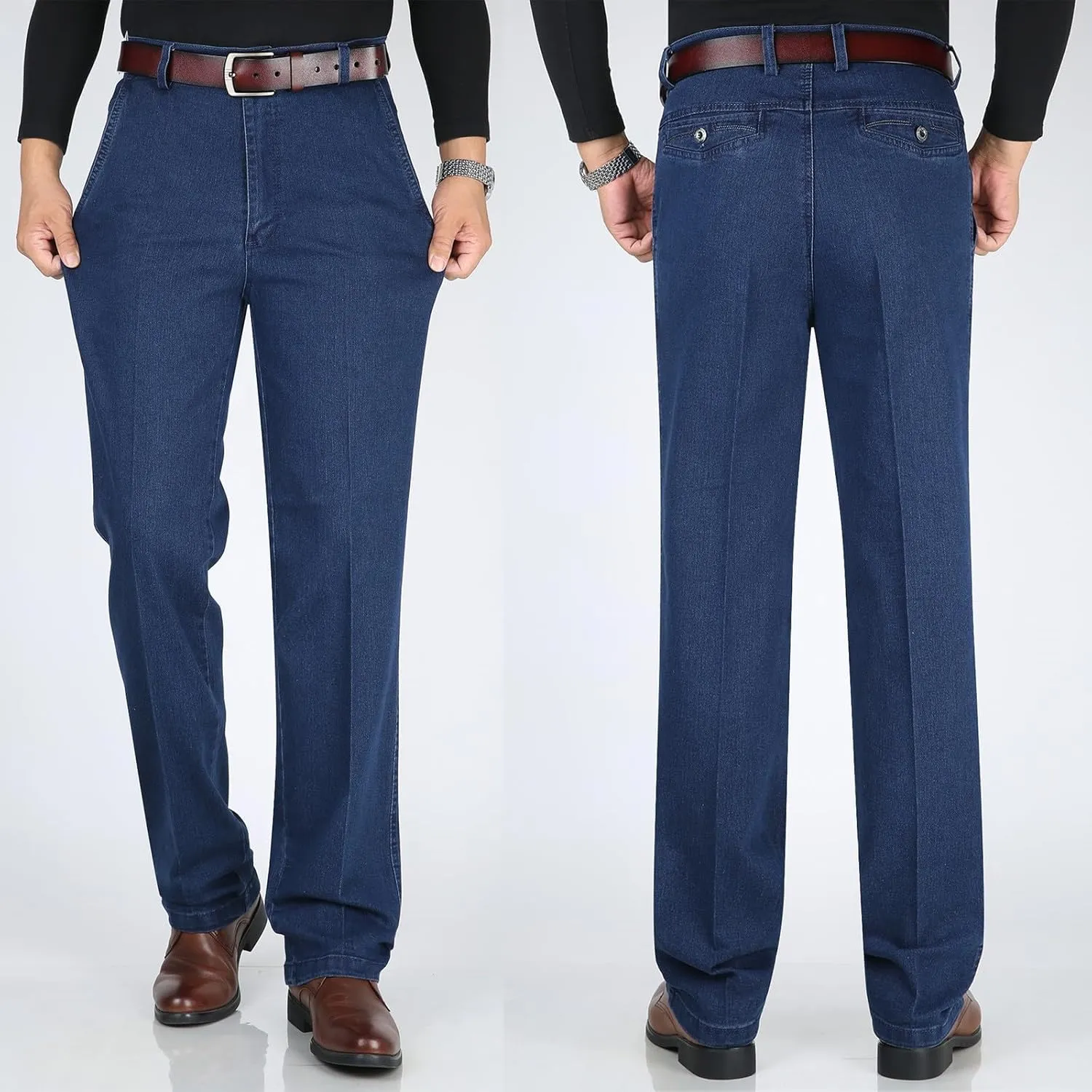 Men High Waist Straight Fit Jeans High Waist Straight Fit Stretch Denim 569 Loose Straight