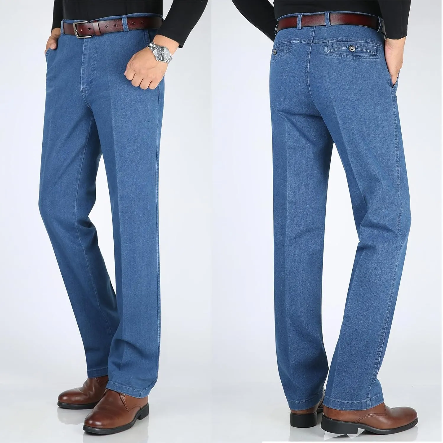 Men High Waist Straight Fit Jeans High Waist Straight Fit Stretch Denim 569 Loose Straight