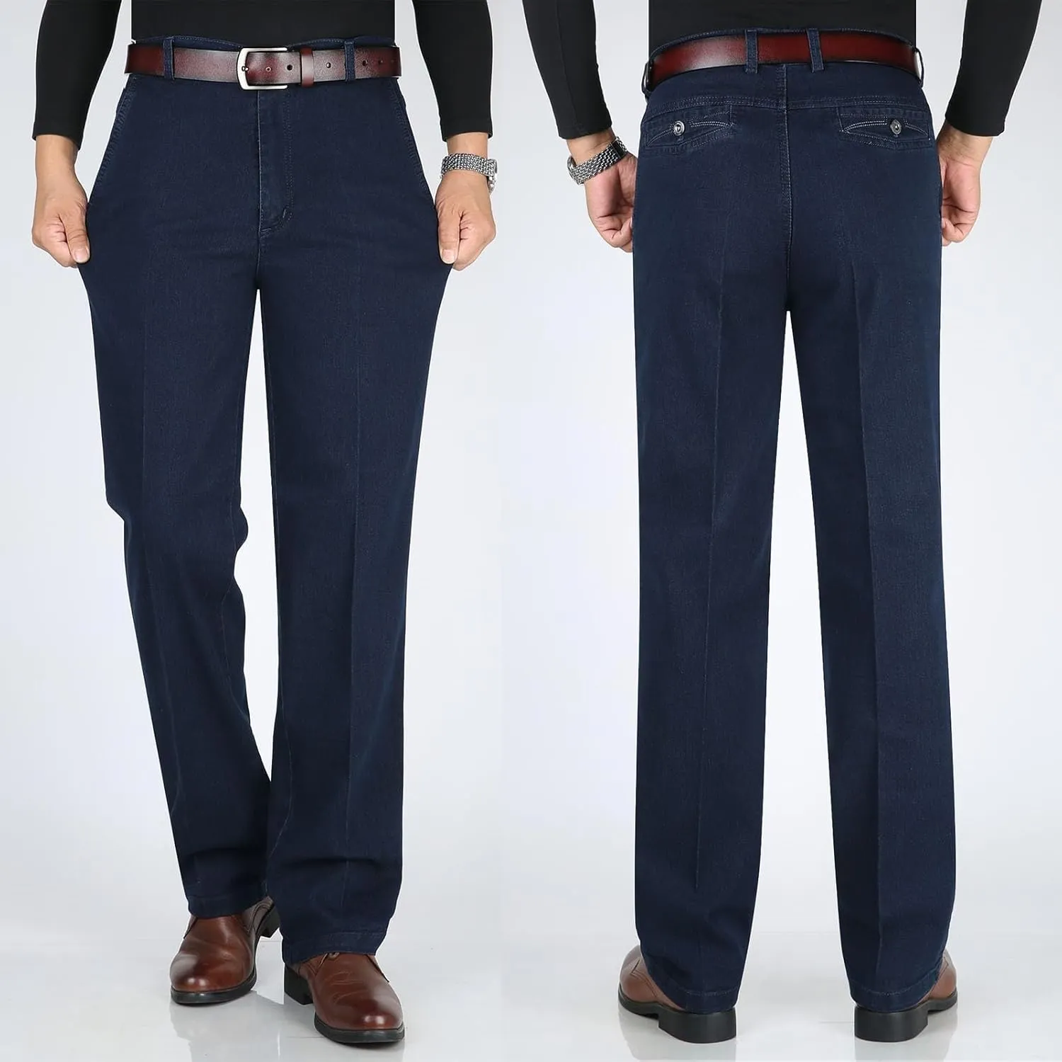 Men High Waist Straight Fit Jeans High Waist Straight Fit Stretch Denim 569 Loose Straight