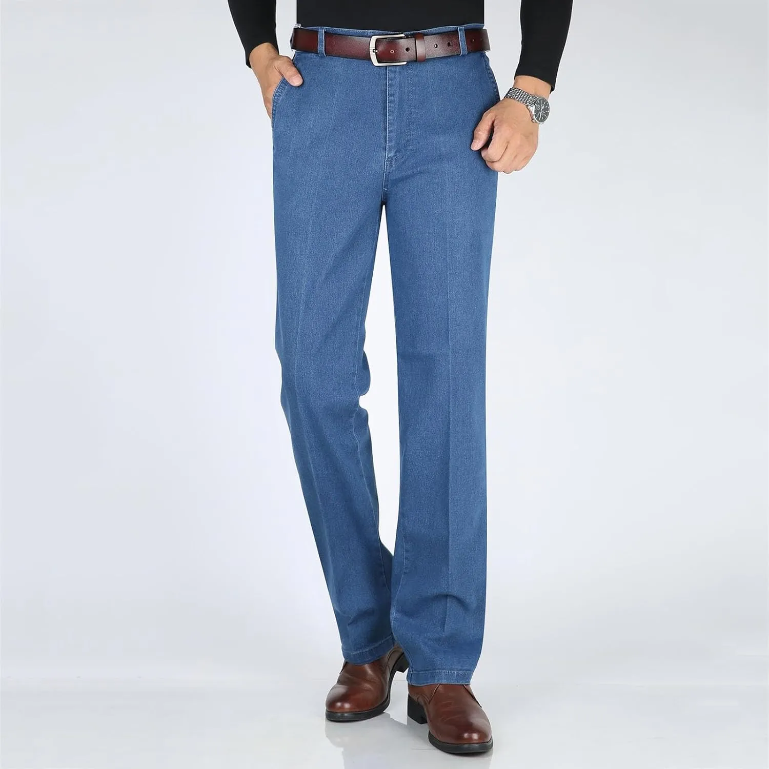 Men High Waist Straight Fit Jeans High Waist Straight Fit Stretch Denim 569 Loose Straight