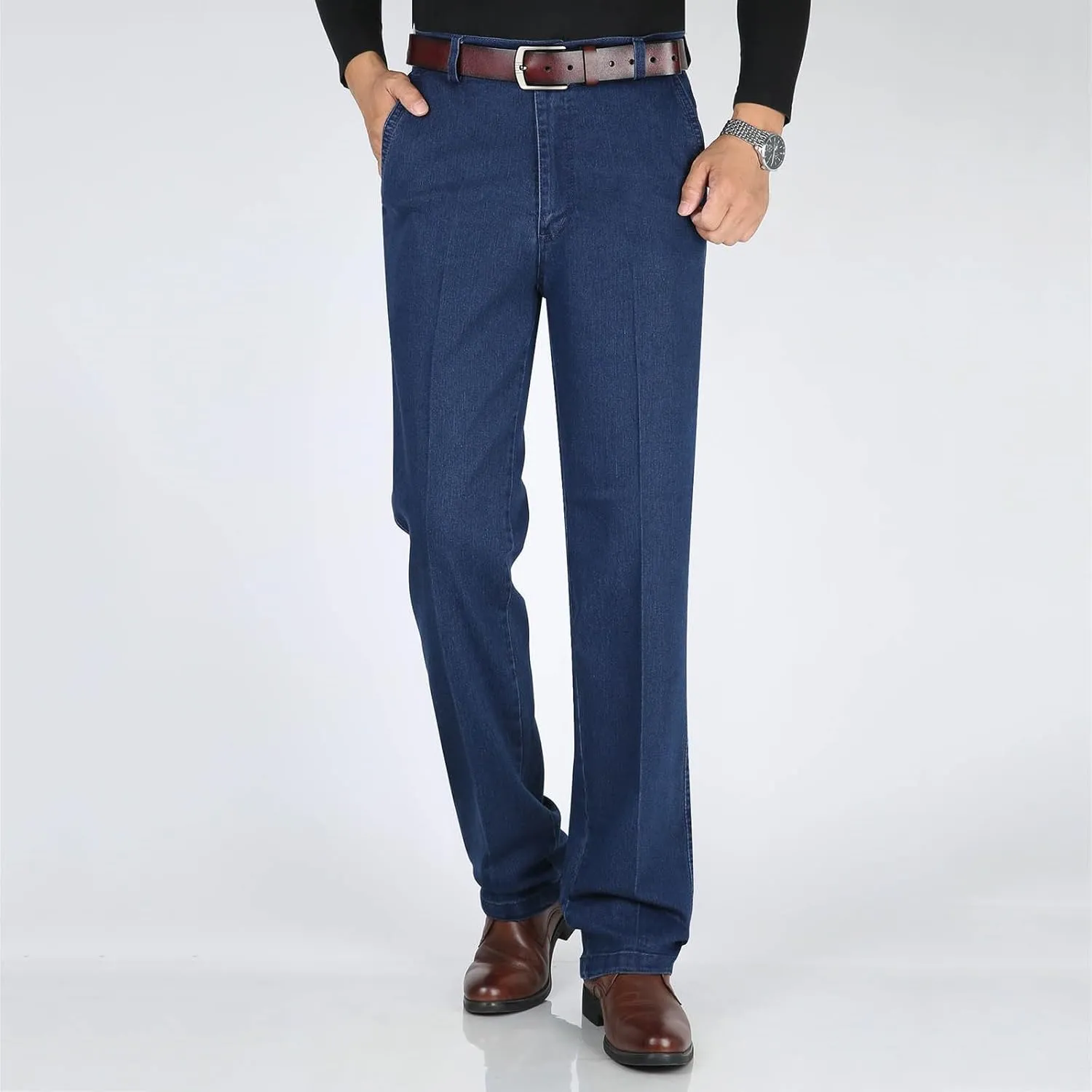 Men High Waist Straight Fit Jeans High Waist Straight Fit Stretch Denim 569 Loose Straight