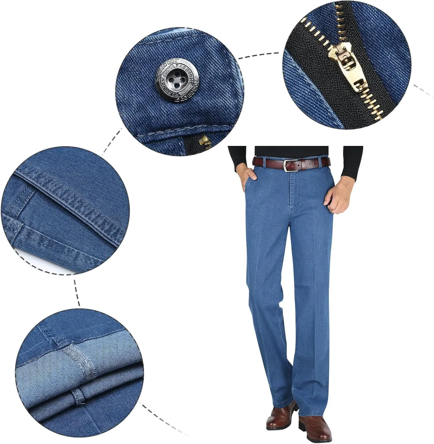 Men High Waist Straight Fit Jeans High Waist Straight Fit Stretch Denim 569 Loose Straight