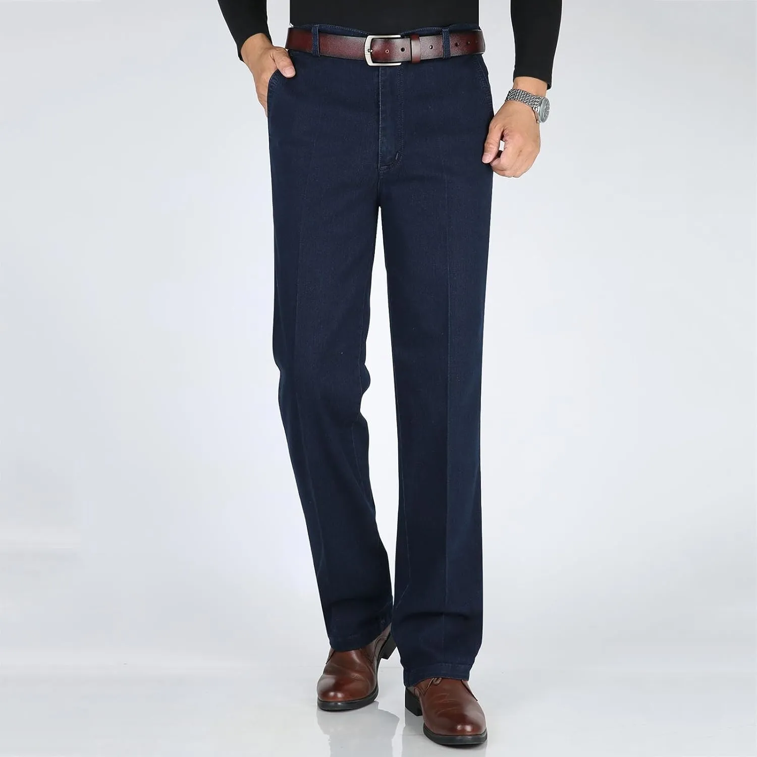 Men High Waist Straight Fit Jeans High Waist Straight Fit Stretch Denim 569 Loose Straight