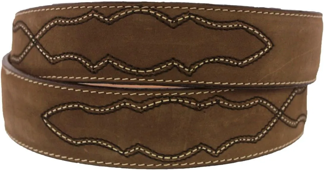 Mens #480 Brown Western Cowboy Belt Stitched Leather Rodeo Buckle