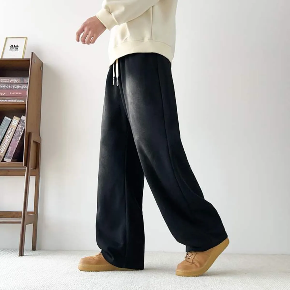 Men's Baggy Jeans with Elastic Waist High Waisted Casual Drawstring Pull On Straight Leg Stretch Denim Pants Streetwear S-4XL