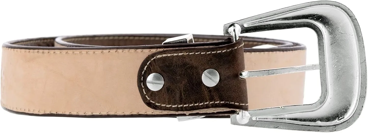 Mens Brown Ranger Star Concho Cowboy Belt Overlay Leather Cinto