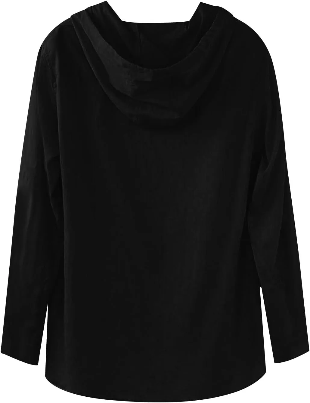 Mens Cotton Linen Hoodie,Long Sleeve Lightweight Breathable Hooded Button Down Shirt Spring Fall Casual Top