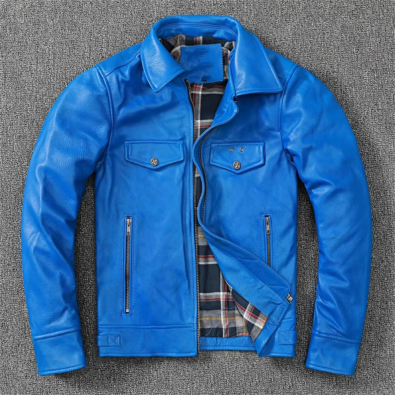 Men’s Cowhide Leather Jacket Cool Weather Slim Fit Motorcycle Coat