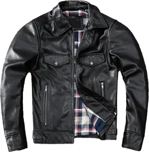 Men’s Cowhide Leather Jacket Cool Weather Slim Fit Motorcycle Coat