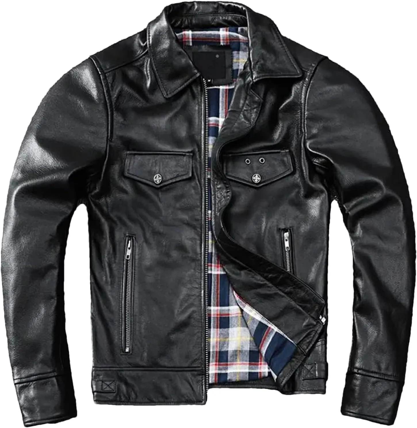 Men’s Cowhide Leather Jacket Cool Weather Slim Fit Motorcycle Coat