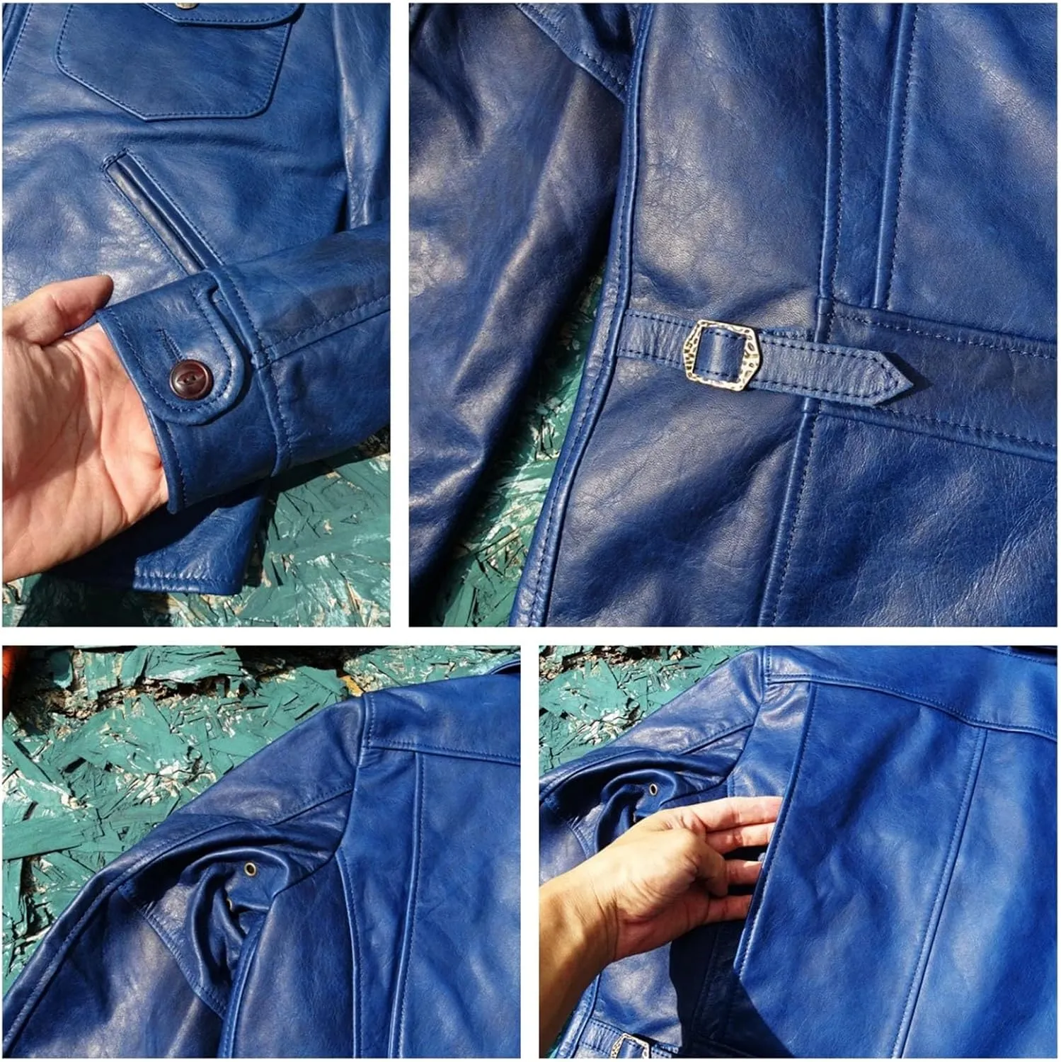 Men’s Double Helix Rider Leather Jacket Motorcycle Slim Fit Year-Round Coat