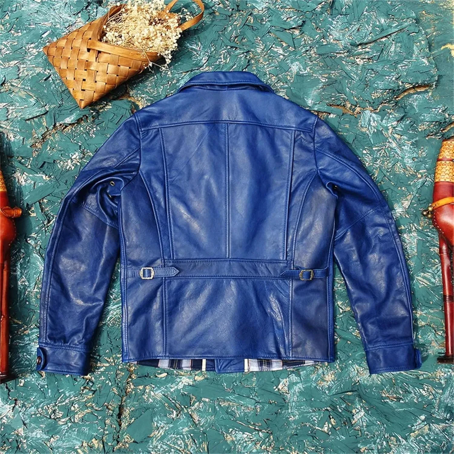Men’s Double Helix Rider Leather Jacket Motorcycle Slim Fit Year-Round Coat