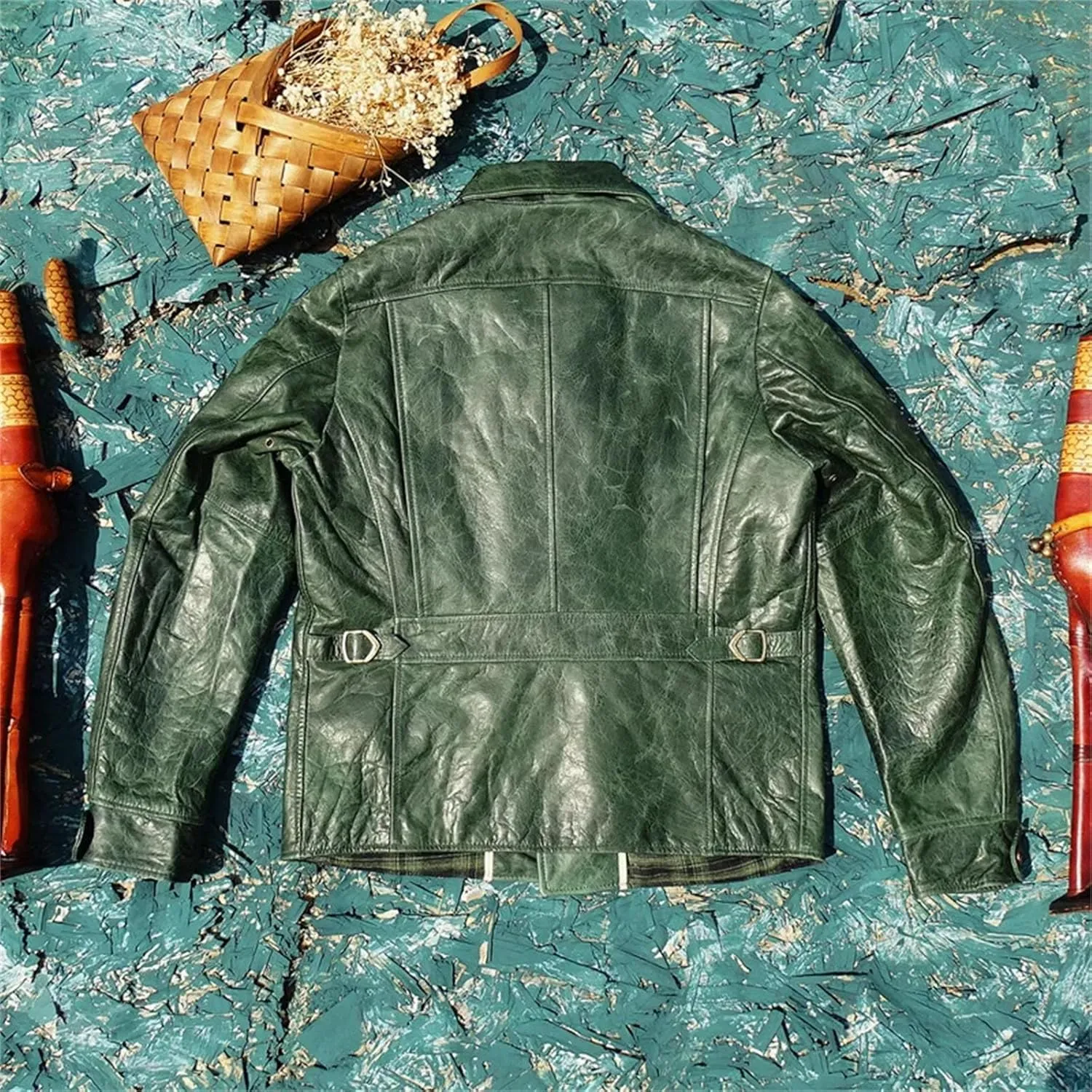 Men’s Double Helix Rider Leather Jacket Motorcycle Slim Fit Year-Round Coat