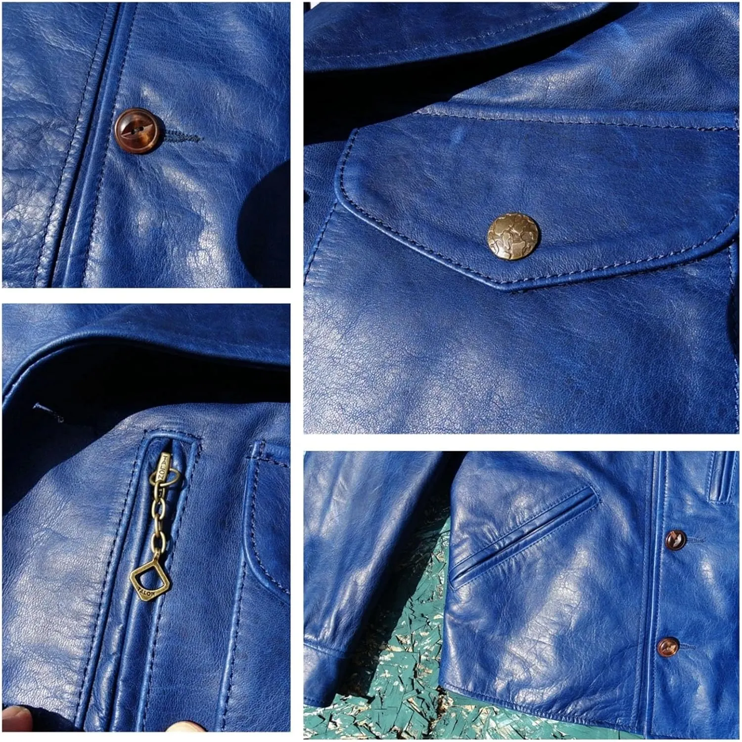 Men’s Double Helix Rider Leather Jacket Motorcycle Slim Fit Year-Round Coat