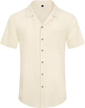 Mens Linen Shirts Short Sleeve Button Down Shirts Cotton Summer Beach Cuban Shirts Long Sleeve Undershirts for Men Shirt