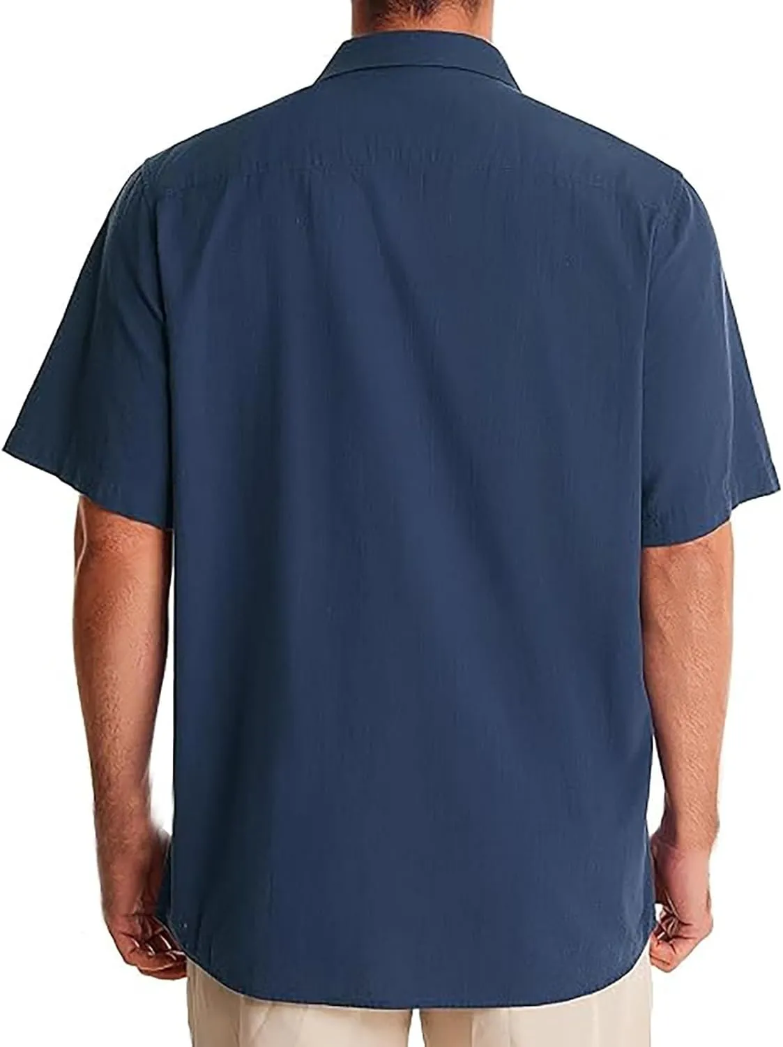 Mens Linen Shirts Short Sleeve Button Down Shirts Cotton Summer Beach Cuban Shirts Long Sleeve Undershirts for Men Shirt
