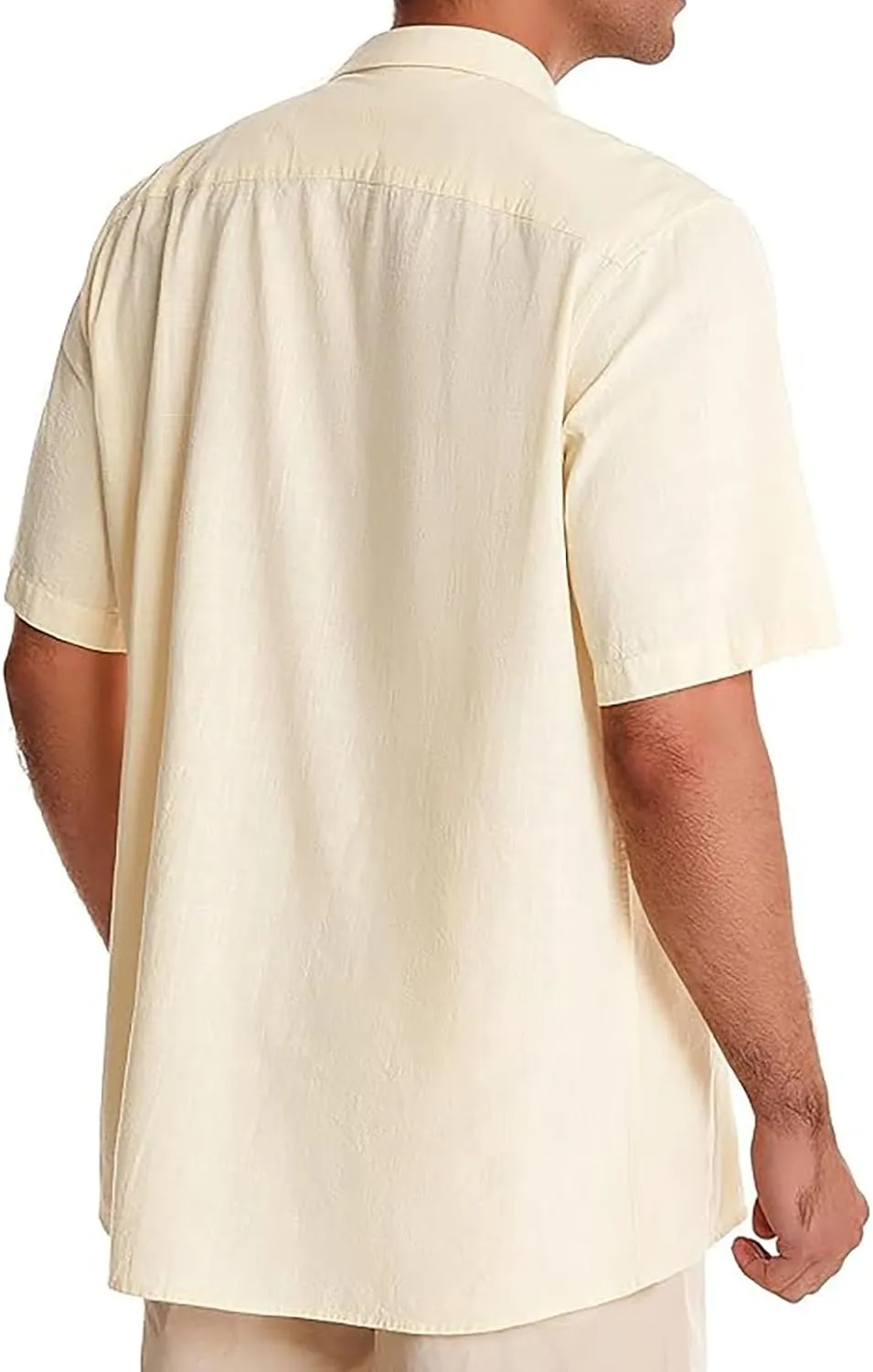 Mens Linen Shirts Short Sleeve Button Down Shirts Cotton Summer Beach Cuban Shirts Long Sleeve Undershirts for Men Shirt