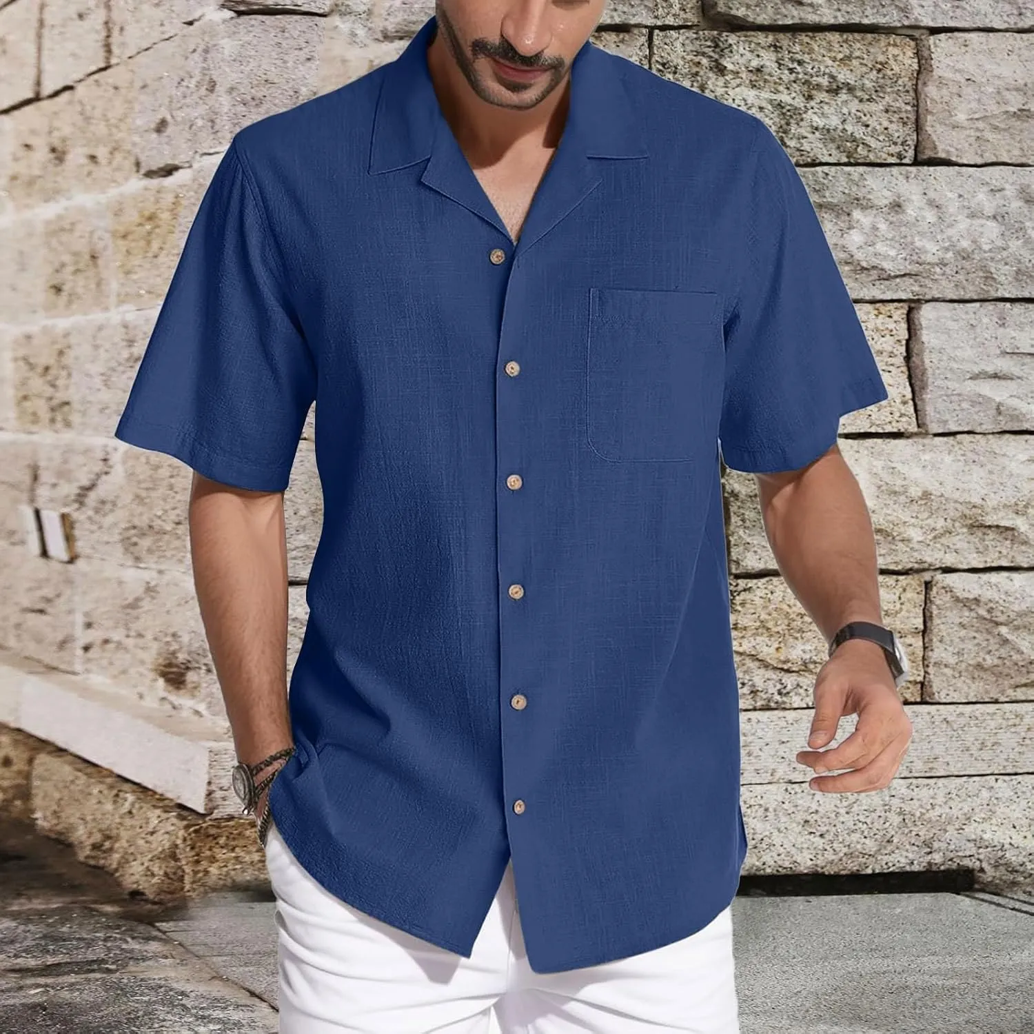 Mens Linen Shirts Short Sleeve Button Down Shirts Cotton Summer Beach Cuban Shirts Long Sleeve Undershirts for Men Shirt