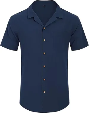 Mens Linen Shirts Short Sleeve Button Down Shirts Cotton Summer Beach Cuban Shirts Long Sleeve Undershirts for Men Shirt