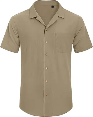 Mens Linen Shirts Short Sleeve Button Down Shirts Cotton Summer Beach Cuban Shirts Long Sleeve Undershirts for Men Shirt