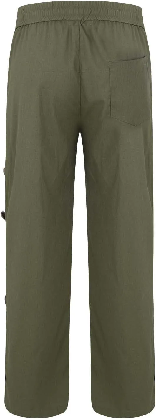 Men's Loose Cotton Side Button Trousers Summer Casual Trouser Breathable Trousers Workout & Training Pants