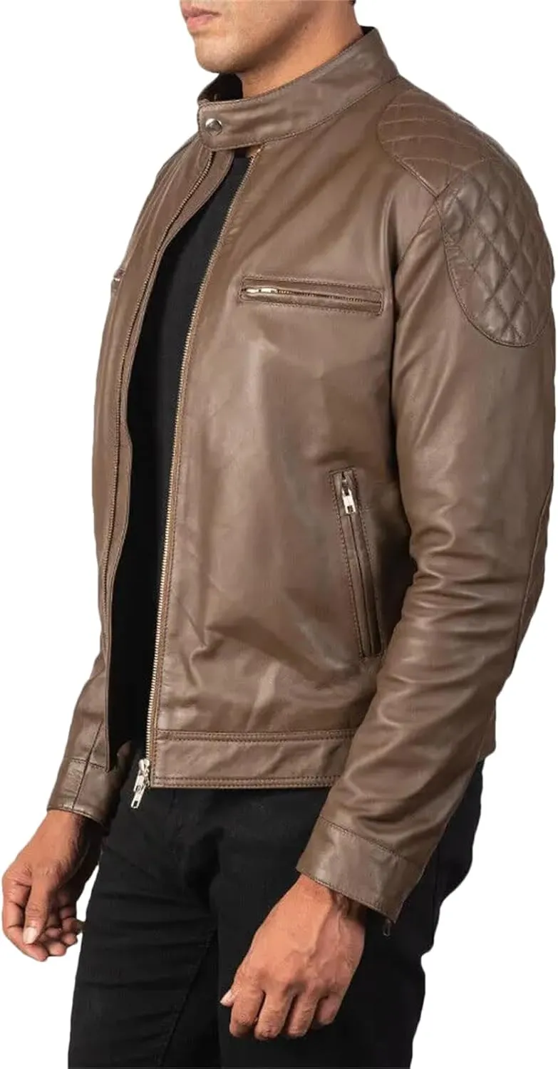 Men’s Motorcycle Leather Jacket Retro Lapel Slim Fit Layered Casual Coat