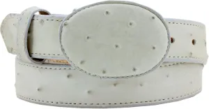 Mens Off White Ostrich Quill Print Leather Western Cowboy Belt Rodeo Buckle