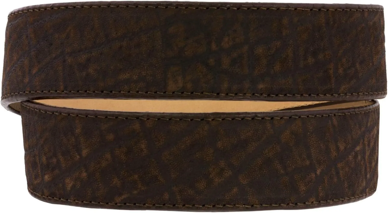 Mens Rustic Brown Elephant Print Leather Cowboy Belt Silver Tone Buckle Cinto