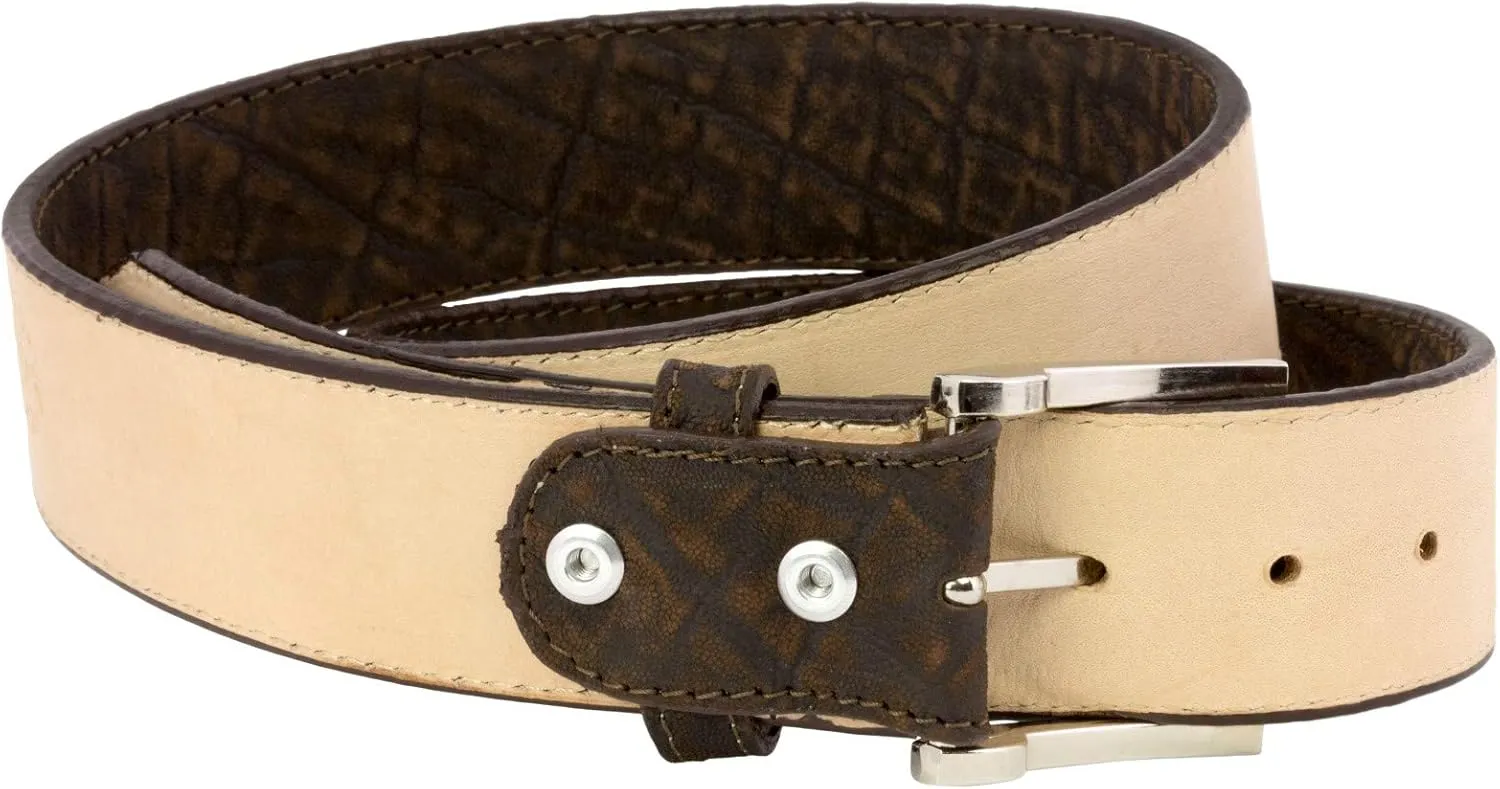 Mens Rustic Brown Elephant Print Leather Cowboy Belt Silver Tone Buckle Cinto
