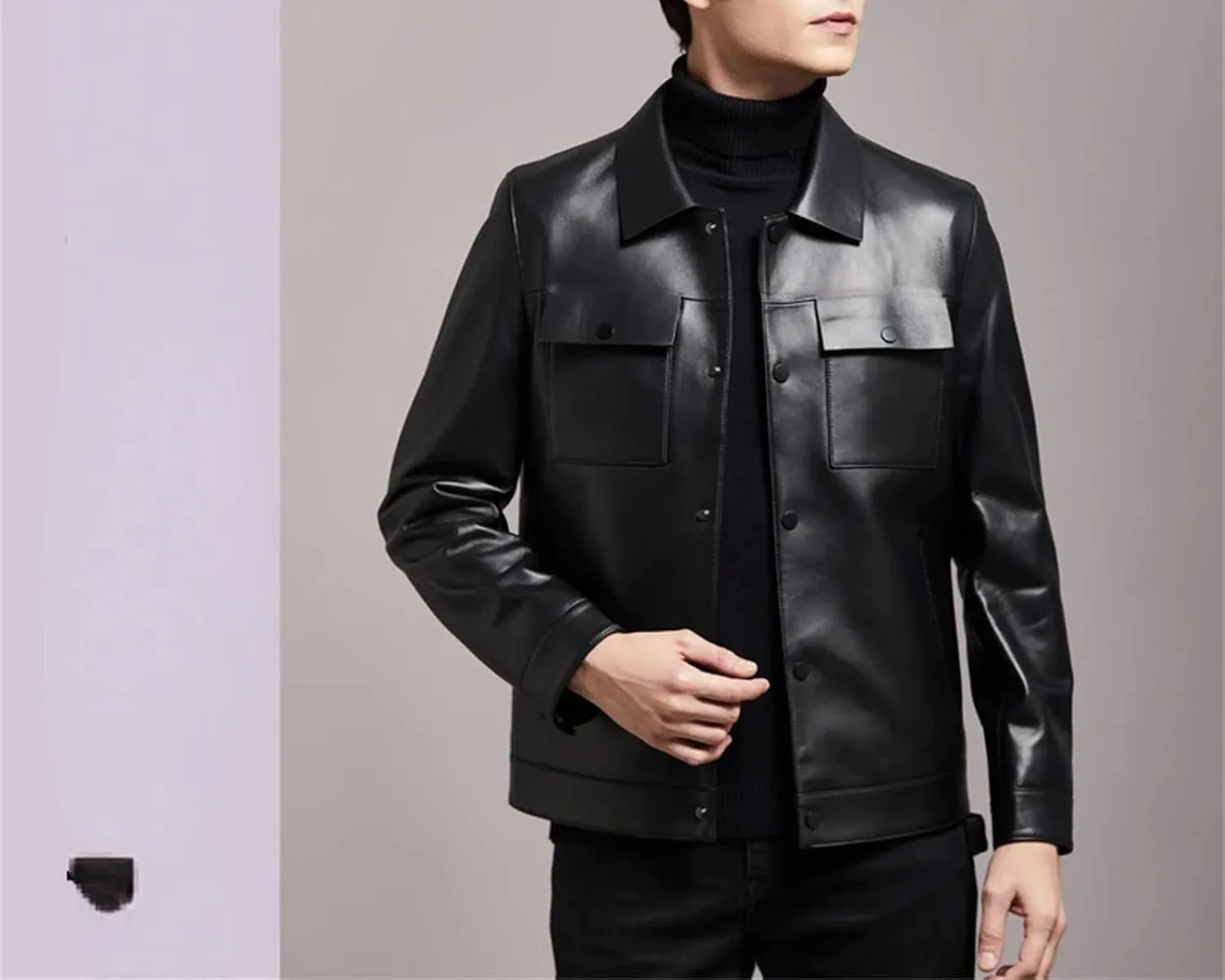Men’s Sheepskin Motorcycle Jacket Turn-Down Collar Spring Layered Casual Coat