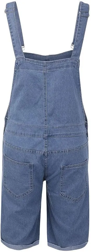 Mens Slim Fit Denim Shorts Bib Overall Jean Romper Casual Loose Fit Walkshort Button Pockets Summer Jumpersuit