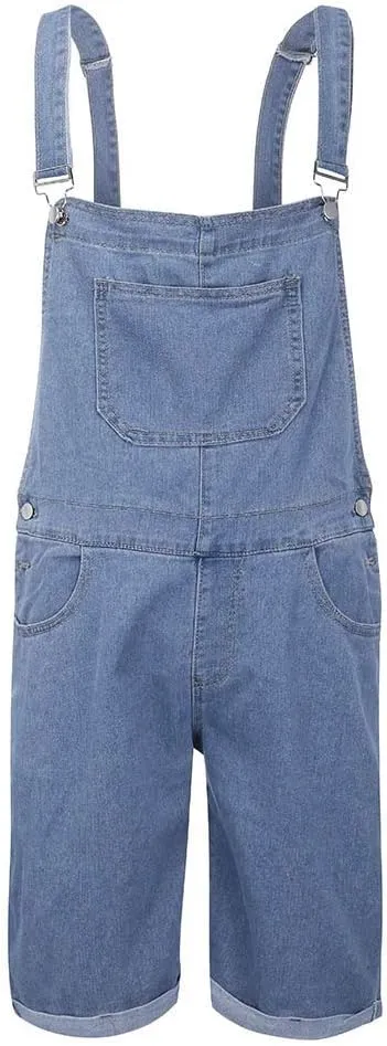 Mens Slim Fit Denim Shorts Bib Overall Jean Romper Casual Loose Fit Walkshort Button Pockets Summer Jumpersuit