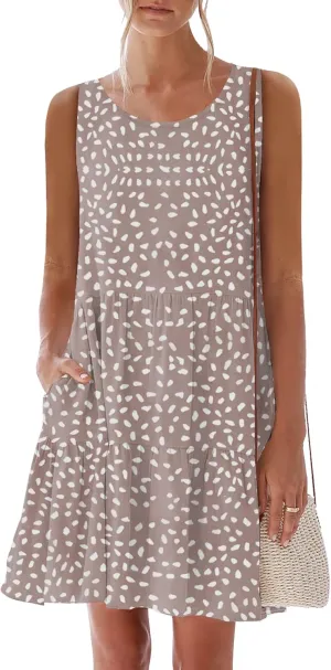 nclook Womens Summer Casual Dresses Sweet Cute Crewneck Sleeveless Dress with Pockets