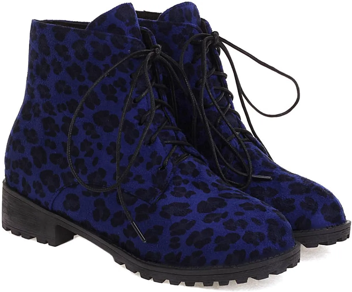 oiangi Ankle Boots for Women Low Heel Comfortable Leopard Lace Up Round Toe Square Heel Short Booties Lightweight Casual Trendy Non-slip Shoes