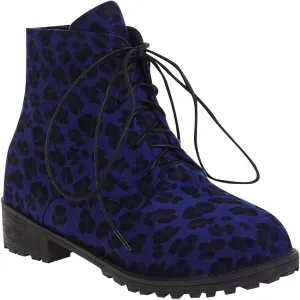 oiangi Ankle Boots for Women Low Heel Comfortable Leopard Lace Up Round Toe Square Heel Short Booties Lightweight Casual Trendy Non-slip Shoes