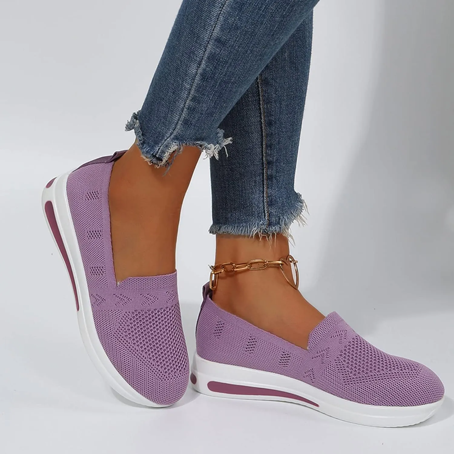 Orthopedic Shoes for Women Slip on Sneakers Comfort Non Slip Work Sneakers Woven Arch Support Breathable Walking Shoes