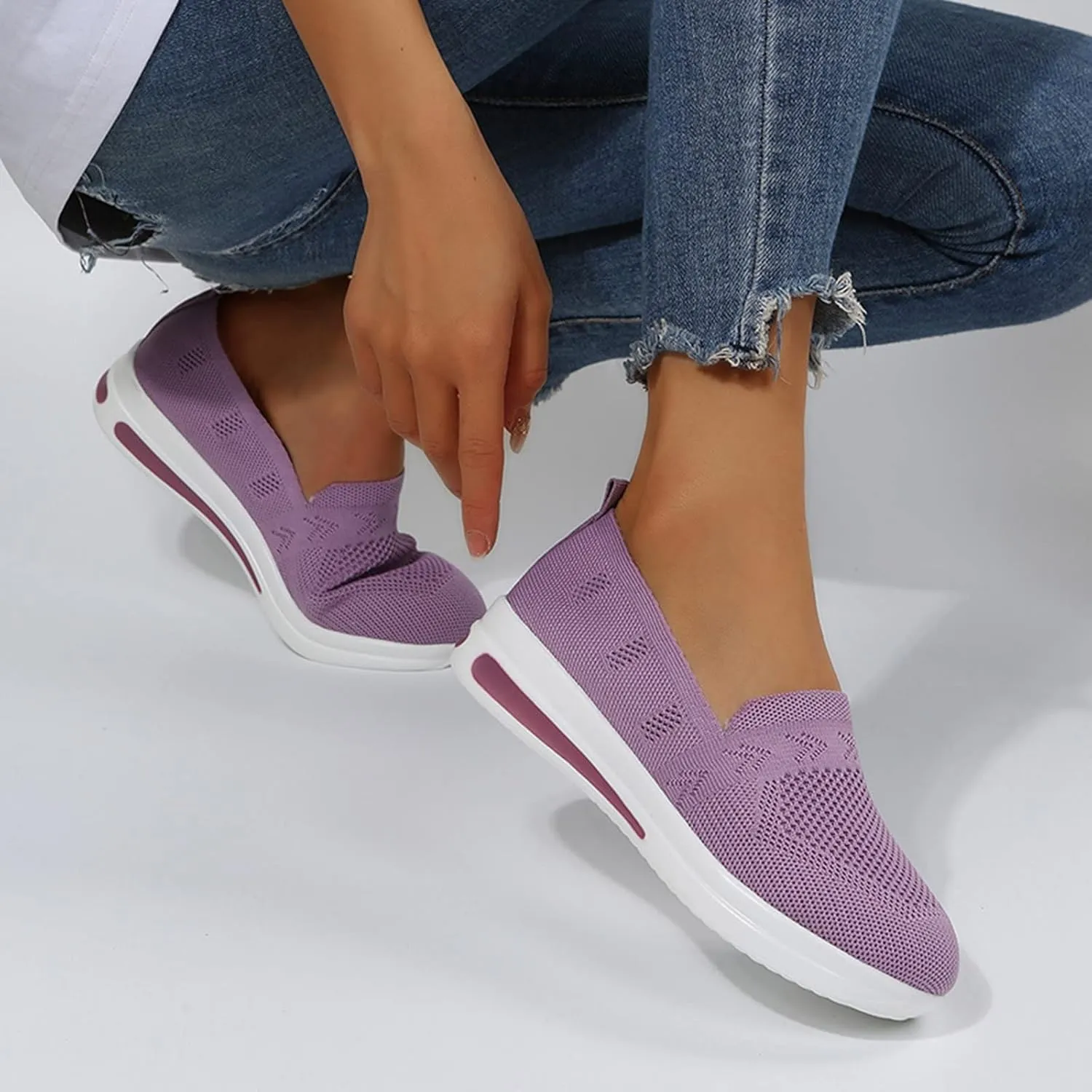 Orthopedic Shoes for Women Slip on Sneakers Comfort Non Slip Work Sneakers Woven Arch Support Breathable Walking Shoes