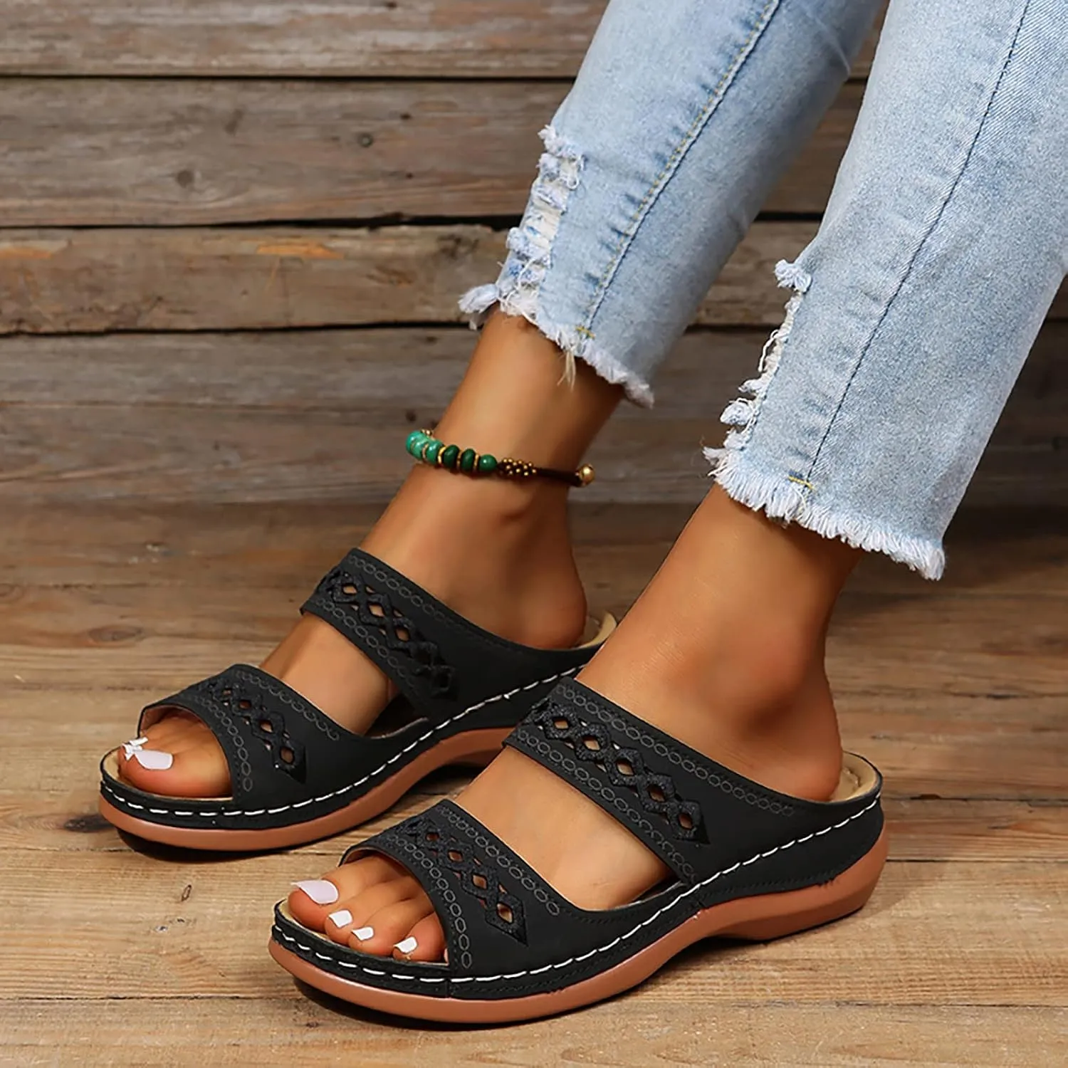 Orthopedic Summer Slides for Women with Arch Support Comfortable Walking Shoes Lightweight Adjustable Straps Beach Casual Outdoor Recovery Sandals