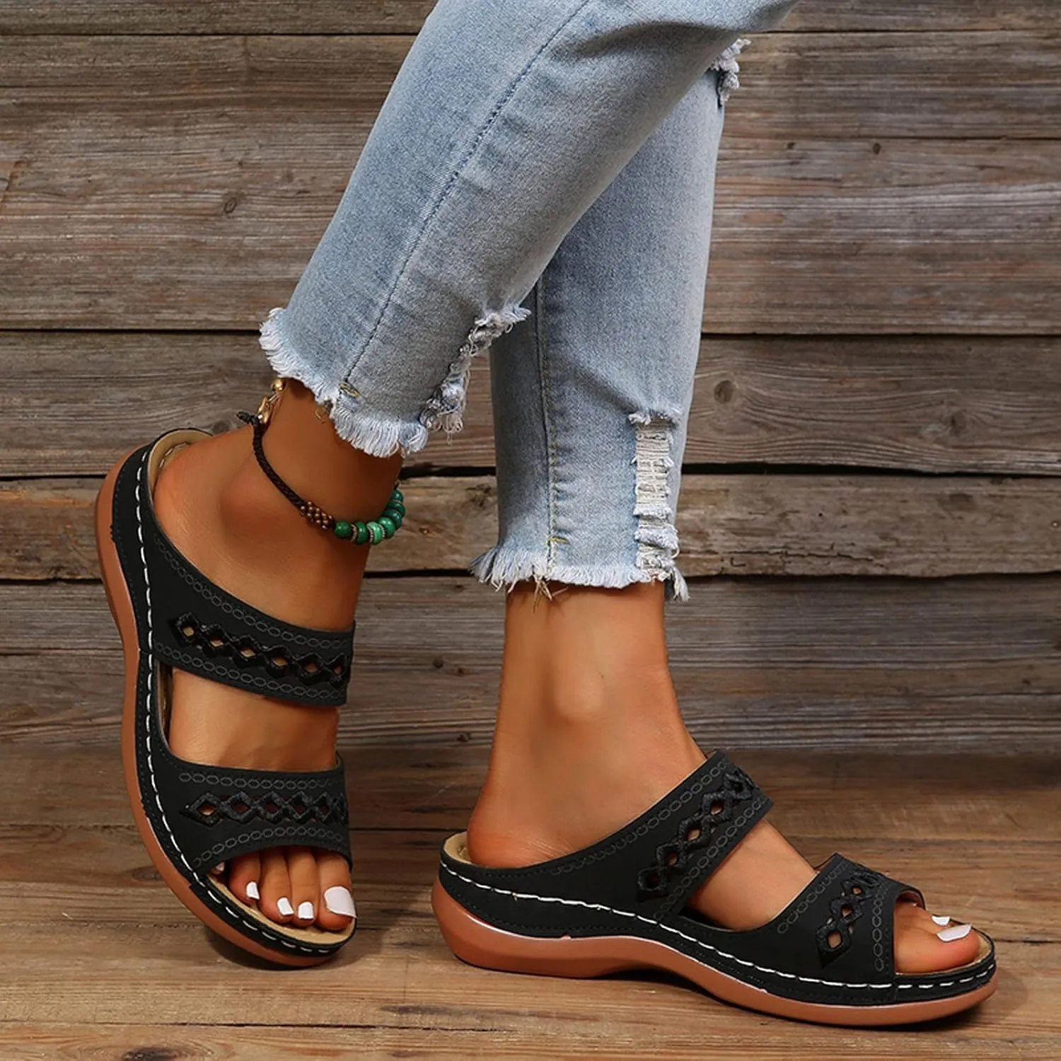 Orthopedic Summer Slides for Women with Arch Support Comfortable Walking Shoes Lightweight Adjustable Straps Beach Casual Outdoor Recovery Sandals