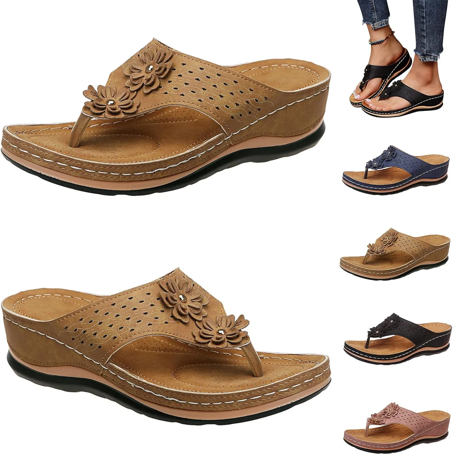Orthotic Sandals for Women 2025 Slippers Orthopedic Womens Fashion Orthotic Flip Flops Yoga Mat Slides Comfort Plantar Fasciitis Arch Support Slip on Flat Sandals Ladies Soft Cushion