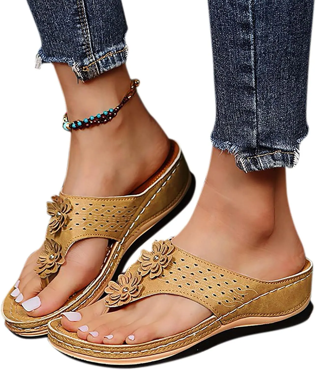 Orthotic Sandals for Women 2025 Slippers Orthopedic Womens Fashion Orthotic Flip Flops Yoga Mat Slides Comfort Plantar Fasciitis Arch Support Slip on Flat Sandals Ladies Soft Cushion