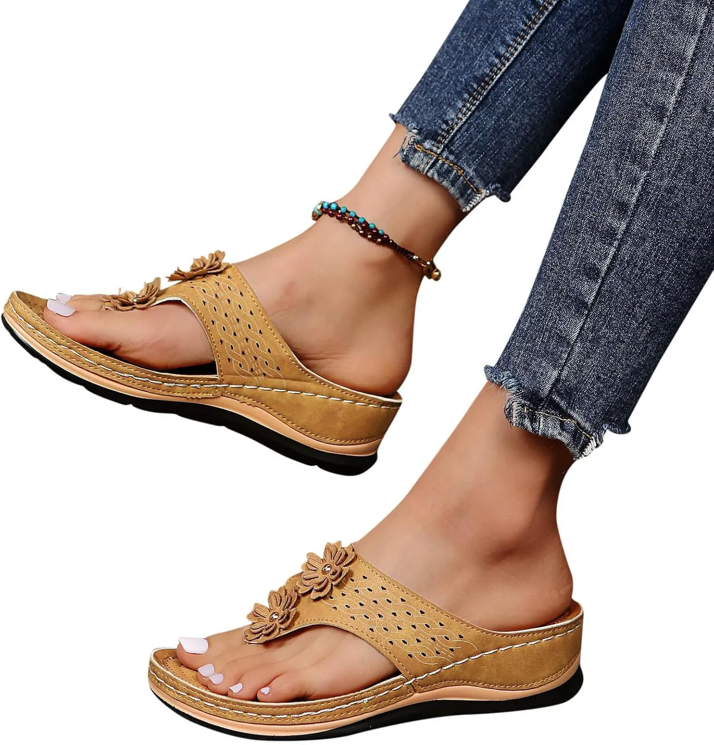Orthotic Sandals for Women 2025 Slippers Orthopedic Womens Fashion Orthotic Flip Flops Yoga Mat Slides Comfort Plantar Fasciitis Arch Support Slip on Flat Sandals Ladies Soft Cushion