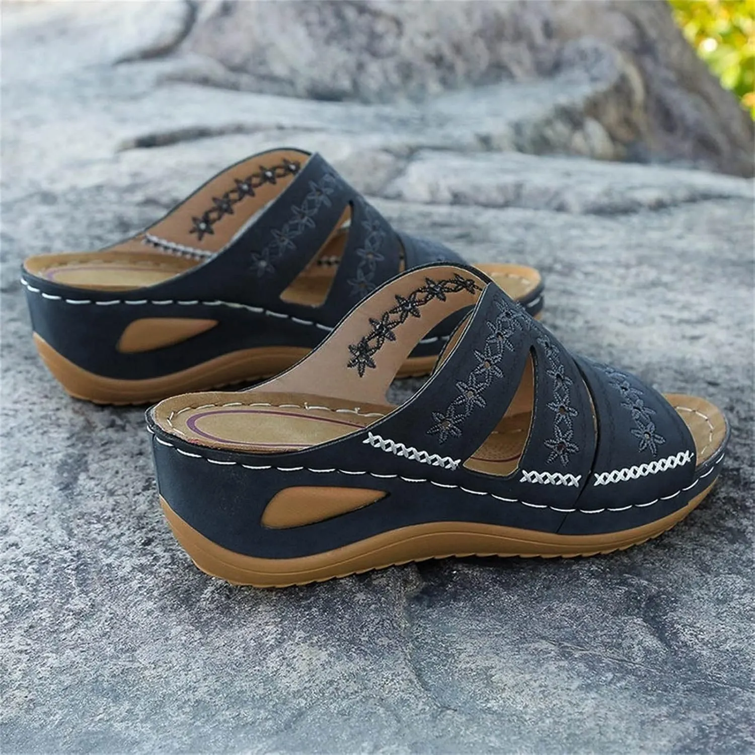 Orthotic Sandals for Women with Arch Support Flip Flops Beach Slides Women Wedge Sandals Comfortable Closed Toe Wide Orthopedic Sandals for Women