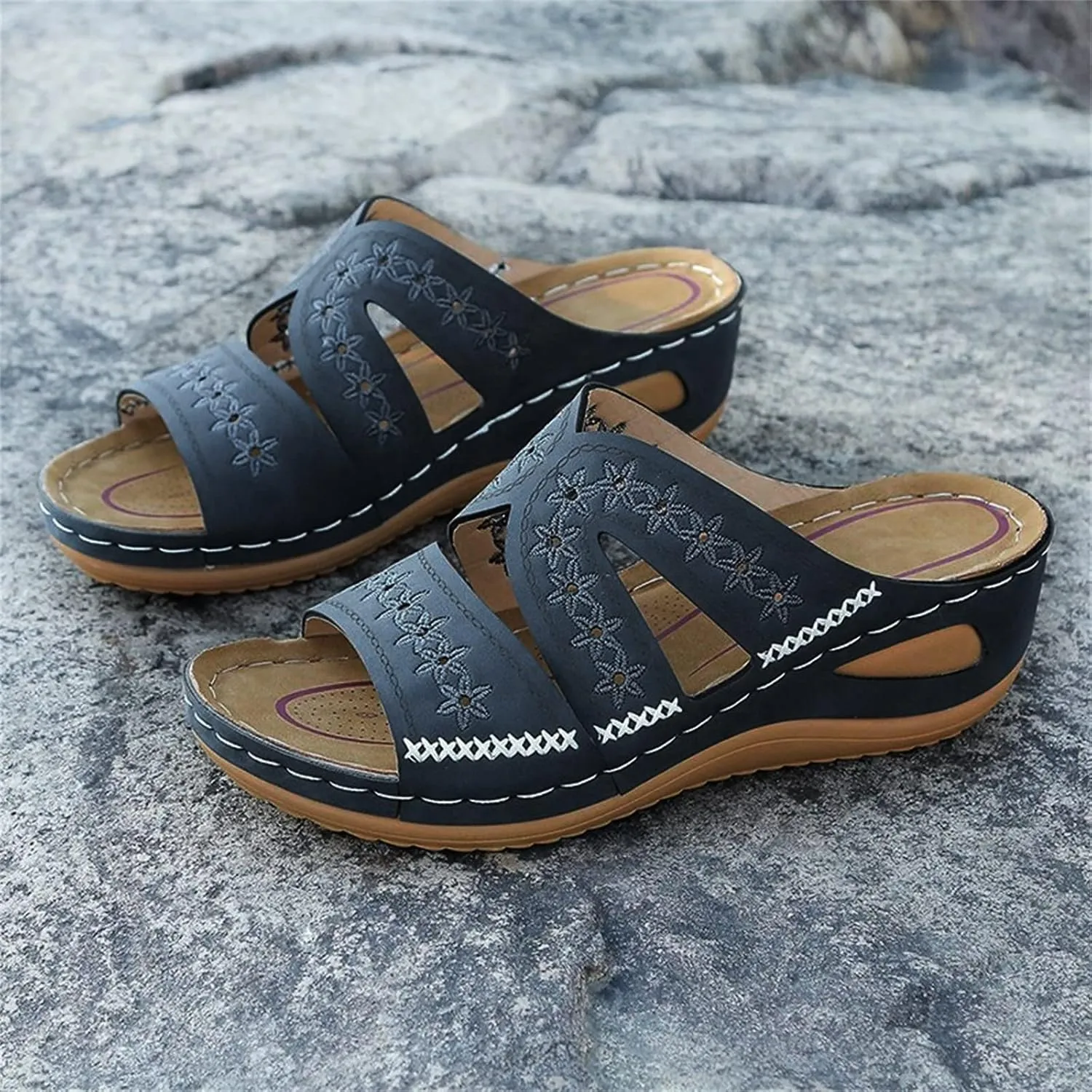 Orthotic Sandals for Women with Arch Support Flip Flops Beach Slides Women Wedge Sandals Comfortable Closed Toe Wide Orthopedic Sandals for Women