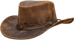 Outback Trading 13006 Unisex Cheyenne UPF 50 Wire-Brimmed Western-Style Leather Hat with Chin Cord