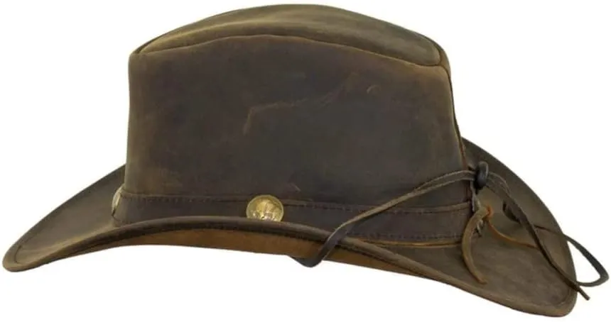 Outback Trading 13006 Unisex Cheyenne UPF 50 Wire-Brimmed Western-Style Leather Hat with Chin Cord
