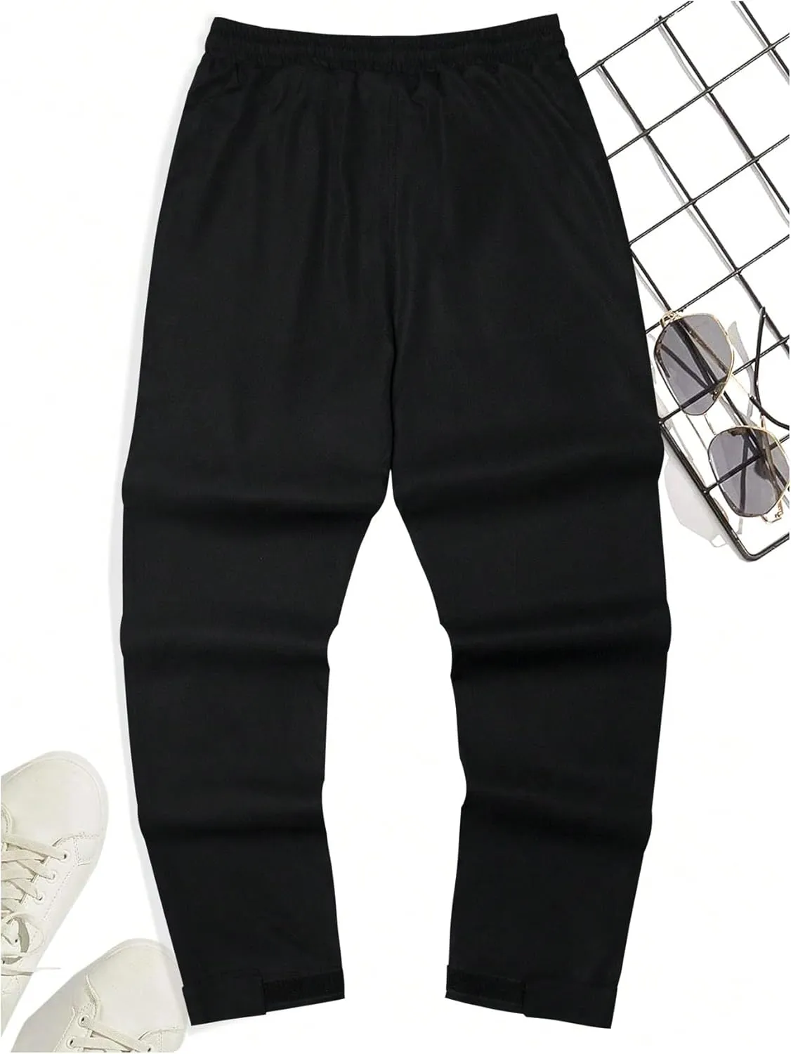 OYOANGLE Men's Cargo Pants Elastic Drawstring Waist Jogger Trousers with Pocket Streetwear