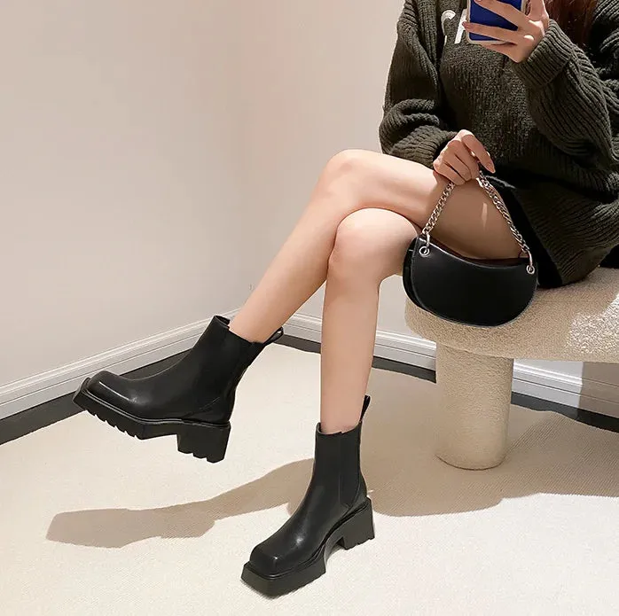 Schwarze Chelsea Boots mit Chunky Heel im Grunge-Stil